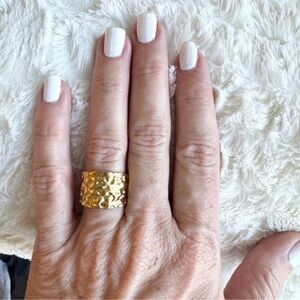 Golden Vintage Thick Wide Band Adjustable Ring NWT New